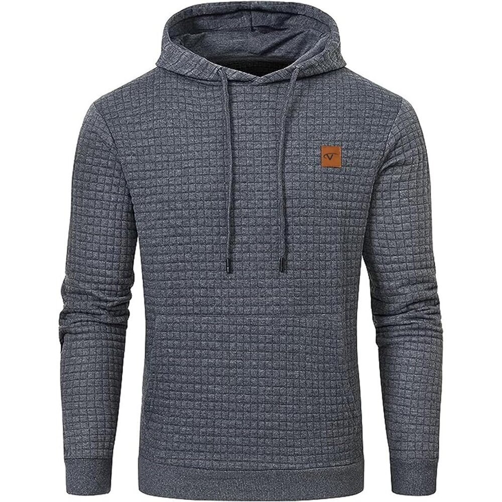 Men's Dark Grey Pullover Hoodies Long Sleeve Draw String Hooded Sweat Shirt